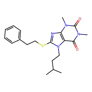 7-isopentyl-1,3-dimethyl-8-(phenethylthio)-1H-purine-2,6(3H,7H)-dione structure