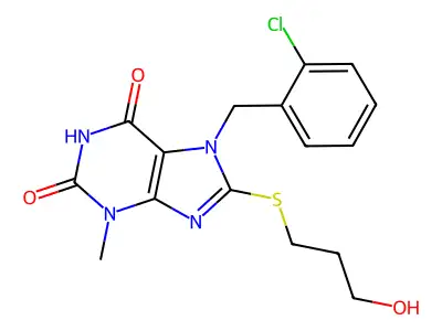 7-(2-chlorobenzyl)-8-((3-hydroxypropyl)thio)-3-methyl-1H-purine-2,6(3H,7H)-dione structure