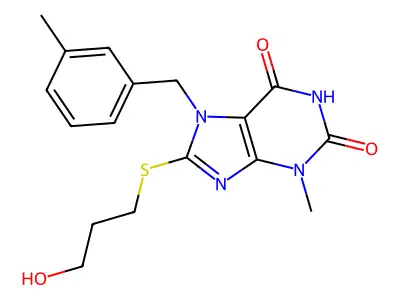 8-((3-hydroxypropyl)thio)-3-methyl-7-(3-methylbenzyl)-1H-purine-2,6(3H,7H)-dione structure