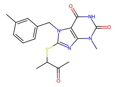 3-methyl-7-(3-methylbenzyl)-8-((3-oxobutan-2-yl)thio)-1H-purine-2,6(3H,7H)-dione structure