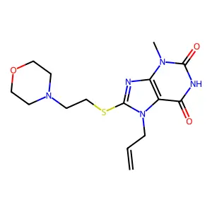 7-allyl-3-methyl-8-((2-morpholinoethyl)thio)-1H-purine-2,6(3H,7H)-dione structure