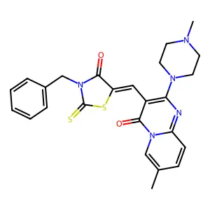 3-[(Z)-(3-benzyl-4-oxo-2-thioxo-1,3-thiazolidin-5-ylidene)methyl]-7-methyl-2-(4-methylpiperazin-1-yl)-4H-pyrido[1,2-a]pyrimidin-4-one structure