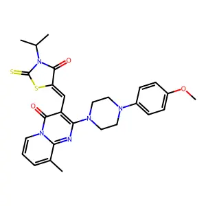 (Z)-3-isopropyl-5-((2-(4-(4-methoxyphenyl)piperazin-1-yl)-9-methyl-4-oxo-4H-pyrido[1,2-a]pyrimidin-3-yl)methylene)-2-thioxothiazolidin-4-one structure