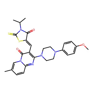 (Z)-3-isopropyl-5-((2-(4-(4-methoxyphenyl)piperazin-1-yl)-7-methyl-4-oxo-4H-pyrido[1,2-a]pyrimidin-3-yl)methylene)-2-thioxothiazolidin-4-one structure