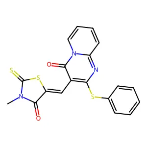 3-[(Z)-(3-methyl-4-oxo-2-thioxo-1,3-thiazolidin-5-ylidene)methyl]-2-(phenylsulfanyl)-4H-pyrido[1,2-a]pyrimidin-4-one structure