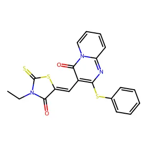 3-[(Z)-(3-ethyl-4-oxo-2-thioxo-1,3-thiazolidin-5-ylidene)methyl]-2-(phenylsulfanyl)-4H-pyrido[1,2-a]pyrimidin-4-one structure