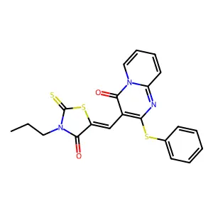 3-[(Z)-(4-oxo-3-propyl-2-thioxo-1,3-thiazolidin-5-ylidene)methyl]-2-(phenylsulfanyl)-4H-pyrido[1,2-a]pyrimidin-4-one structure