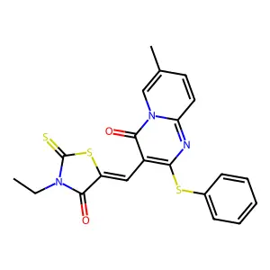 3-[(Z)-(3-ethyl-4-oxo-2-thioxo-1,3-thiazolidin-5-ylidene)methyl]-7-methyl-2-(phenylsulfanyl)-4H-pyrido[1,2-a]pyrimidin-4-one structure