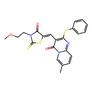3-{(Z)-[3-(2-methoxyethyl)-4-oxo-2-thioxo-1,3-thiazolidin-5-ylidene]methyl}-7-methyl-2-(phenylsulfanyl)-4H-pyrido[1,2-a]pyrimidin-4-one structure