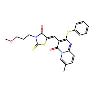 3-{(Z)-[3-(3-methoxypropyl)-4-oxo-2-thioxo-1,3-thiazolidin-5-ylidene]methyl}-7-methyl-2-(phenylsulfanyl)-4H-pyrido[1,2-a]pyrimidin-4-one structure