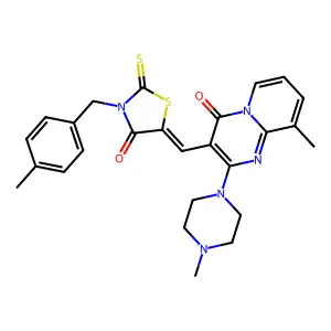 9-methyl-3-{(Z)-[3-(4-methylbenzyl)-4-oxo-2-thioxo-1,3-thiazolidin-5-ylidene]methyl}-2-(4-methylpiperazin-1-yl)-4H-pyrido[1,2-a]pyrimidin-4-one structure