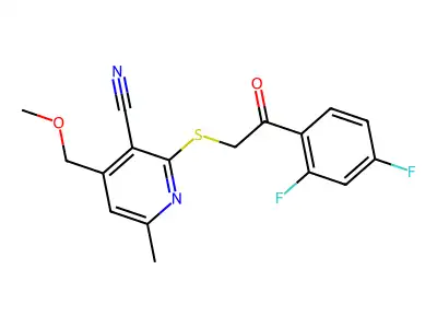2-[2-(2,4-difluorophenyl)-2-oxoethyl]sulfanyl-4-(methoxymethyl)-6-methylpyridine-3-carbonitrile structure