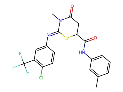 2-{[4-chloro-3-(trifluoromethyl)phenyl]imino}-3-methyl-N-(3-methylphenyl)-4-oxo-1,3-thiazinane-6-carboxamide structure