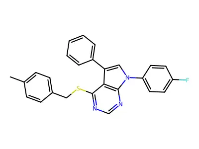 7-(4-fluorophenyl)-4-((4-methylbenzyl)thio)-5-phenyl-7H-pyrrolo[2,3-d]pyrimidine structure
