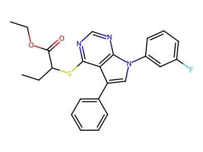 Ethyl 2-[7-(3-fluorophenyl)-5-phenylpyrrolo[3,2-e]pyrimidin-4-ylthio]butanoate structure