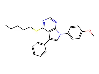 7-(4-methoxyphenyl)-4-(pentylsulfanyl)-5-phenyl-7H-pyrrolo[2,3-d]pyrimidine structure