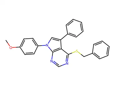 4-(benzylthio)-7-(4-methoxyphenyl)-5-phenyl-7H-pyrrolo[2,3-d]pyrimidine structure