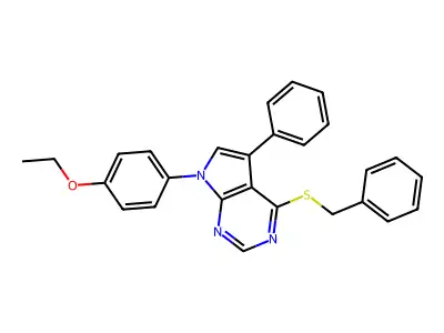 4-(benzylthio)-7-(4-ethoxyphenyl)-5-phenyl-7H-pyrrolo[2,3-d]pyrimidine structure