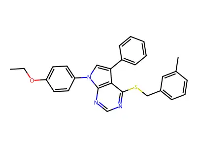 7-(4-ethoxyphenyl)-4-((3-methylbenzyl)thio)-5-phenyl-7H-pyrrolo[2,3-d]pyrimidine structure