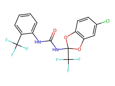 1-[5-chloro-2-(trifluoromethyl)-1,3-benzodioxol-2-yl]-3-[2-(trifluoromethyl)phenyl]urea structure