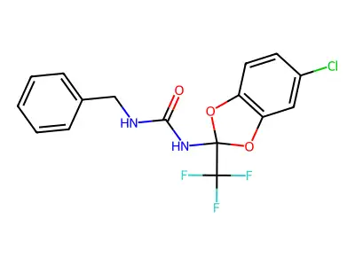 N-benzyl-N'-[5-chloro-2-(trifluoromethyl)-1,3-benzodioxol-2-yl]urea structure
