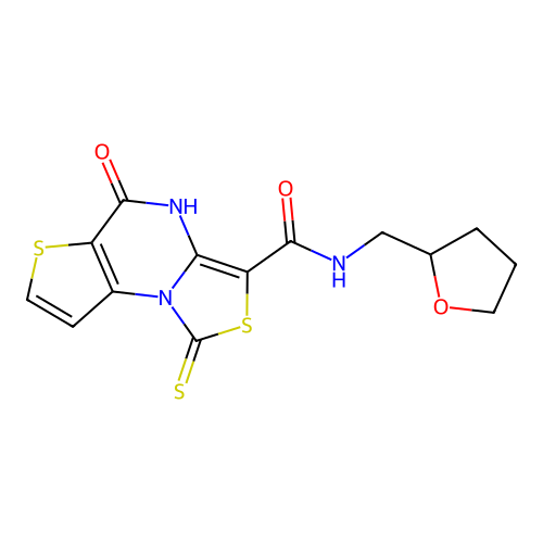 5-oxo-N-((tetrahydrofuran-2-yl)methyl)-1-thioxo-4,5-dihydro-1H-thiazolo[3,4-a]thieno[2,3-e]pyrimidine-3-carboxamide structure