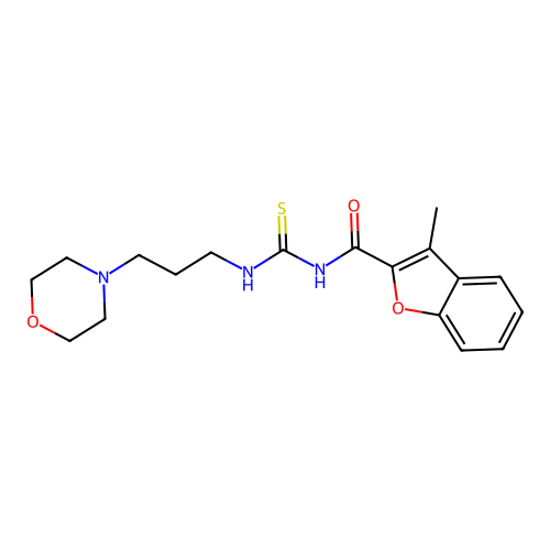 3-methyl-N-{[3-(morpholin-4-yl)propyl]carbamothioyl}-1-benzofuran-2-carboxamide structure