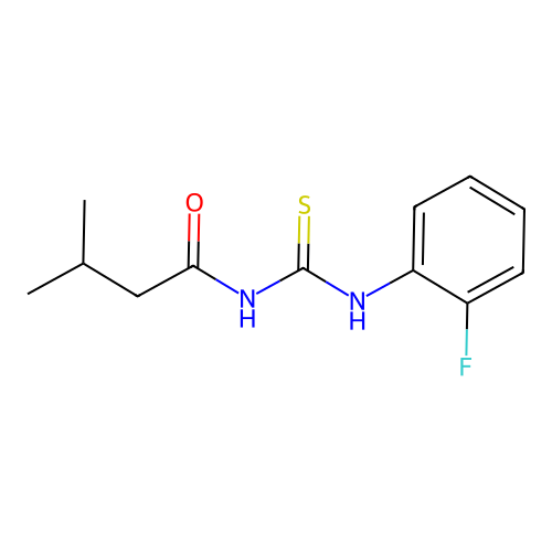 N-[(2-fluorophenyl)carbamothioyl]-3-methylbutanamide structure