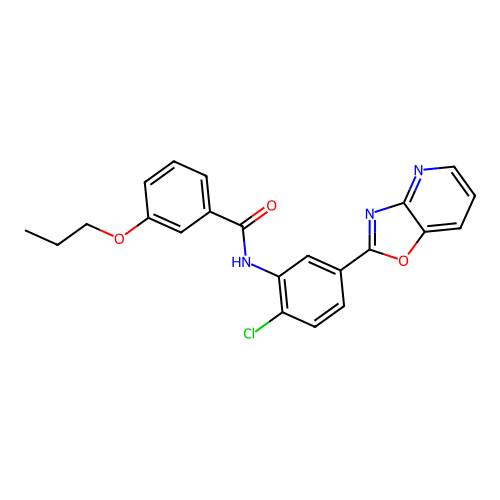 N-[2-chloro-5-([1,3]oxazolo[4,5-b]pyridin-2-yl)phenyl]-3-propoxybenzamide structure