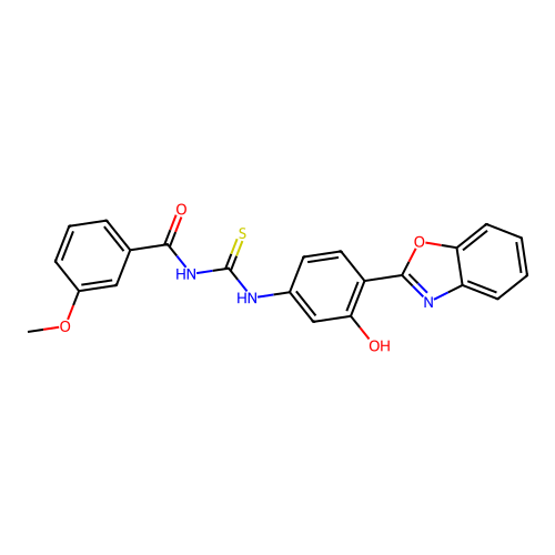 N-{[4-(1,3-benzoxazol-2-yl)-3-hydroxyphenyl]carbamothioyl}-3-methoxybenzamide structure