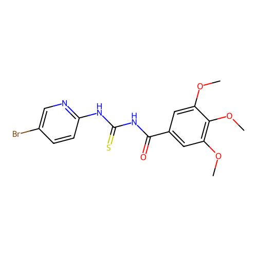 N-((5-bromopyridin-2-yl)carbamothioyl)-3,4,5-trimethoxybenzamide structure
