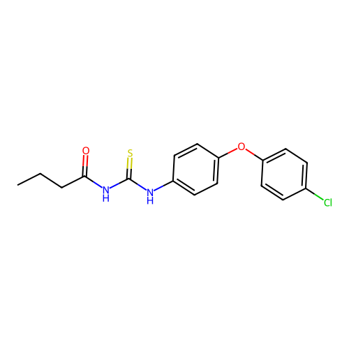 N-butyryl-N'-[4-(4-chlorophenoxy)phenyl]thiourea structure