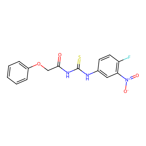 N-[(4-fluoro-3-nitrophenyl)carbamothioyl]-2-phenoxyacetamide structure