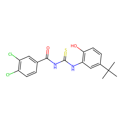 N-[(5-tert-butyl-2-hydroxyphenyl)carbamothioyl]-3,4-dichlorobenzamide structure