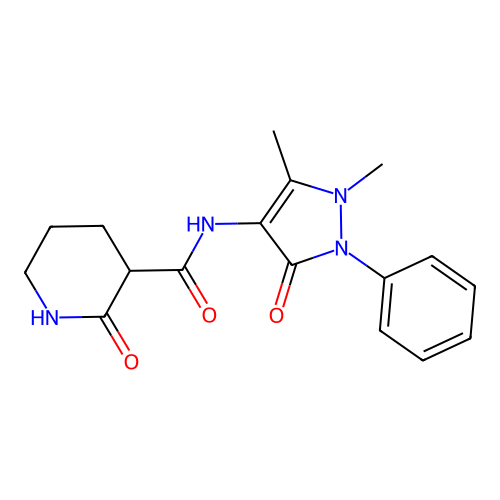 N-(1,5-dimethyl-3-oxo-2-phenyl-2,3-dihydro-1H-pyrazol-4-yl)-2-oxopiperidine-3-carboxamide structure