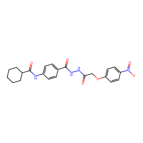 N-[4-[[[2-(4-nitrophenoxy)acetyl]amino]carbamoyl]phenyl]cyclohexanecarboxamide structure