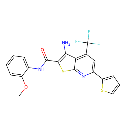 3-amino-N-(2-methoxyphenyl)-6-(thiophen-2-yl)-4-(trifluoromethyl)thieno[2,3-b]pyridine-2-carboxamide structure