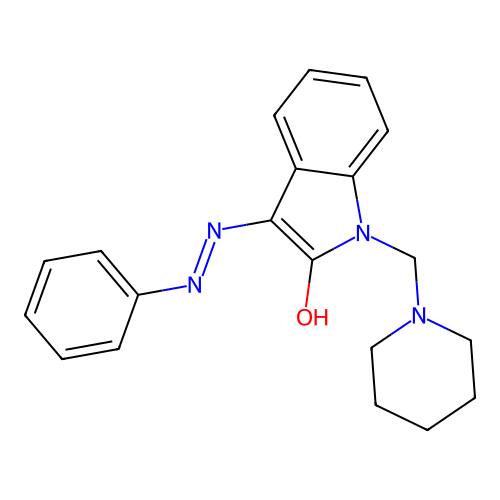 3-(phenylhydrazinylidene)-1-(1-piperidylmethyl)indol-2-one structure