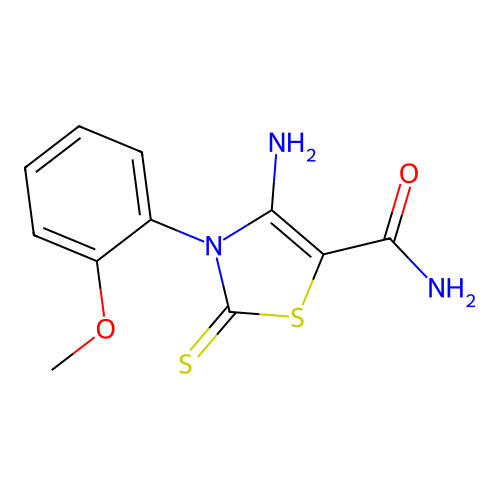 4-Amino-3-(2-methoxyphenyl)-2-thioxo-2,3-dihydro-1,3-thiazole-5-carboxamide structure