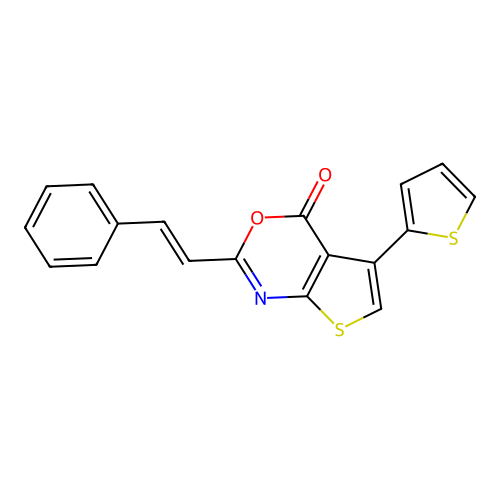 2-[(E)-2-phenylethenyl]-5-thiophen-2-ylthieno[2,3-d][1,3]oxazin-4-one structure