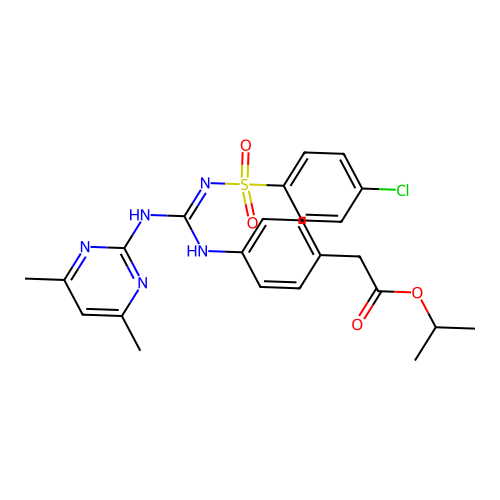 (E)-isopropyl 2-(4-(2-((4-chlorophenyl)sulfonyl)-3-(4,6-dimethylpyrimidin-2-yl)guanidino)phenyl)acetate structure