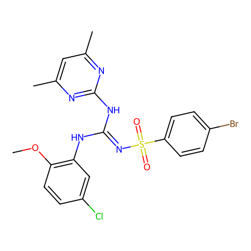 4-bromo-N-{(Z)-[(5-chloro-2-methoxyphenyl)amino][(4,6-dimethylpyrimidin-2-yl)amino]methylidene}benzenesulfonamide structure