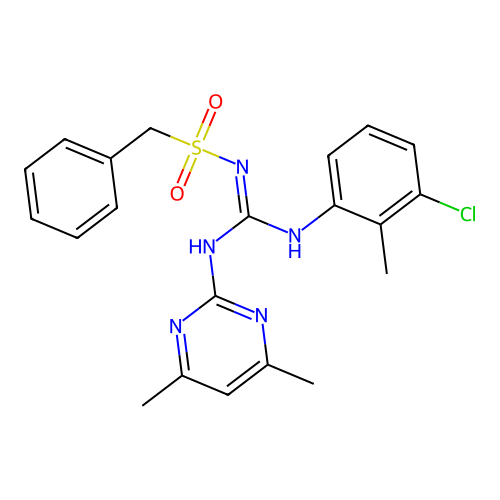 2-benzylsulfonyl-1-(3-chloro-2-methylphenyl)-3-(4,6-dimethylpyrimidin-2-yl)guanidine structure