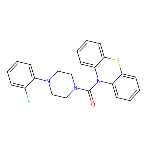 (4-(2-fluorophenyl)piperazin-1-yl)(10H-phenothiazin-10-yl)methanone structure