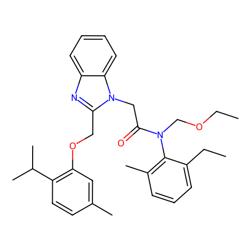 N-(ethoxymethyl)-N-(2-ethyl-6-methylphenyl)-2-(2-((2-isopropyl-5-methylphenoxy)methyl)-1H-benzo[d]imidazol-1-yl)acetamide structure