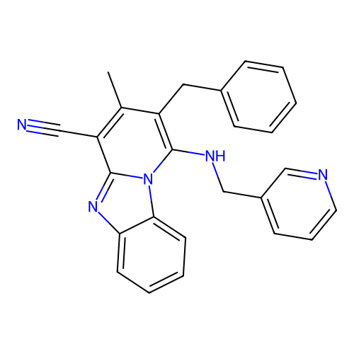 2-benzyl-3-methyl-1-[(pyridin-3-ylmethyl)amino]pyrido[1,2-a]benzimidazole-4-carbonitrile structure