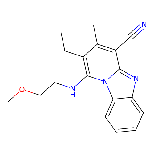 2-ethyl-1-[(2-methoxyethyl)amino]-3-methylpyrido[1,2-a]benzimidazole-4-carbonitrile structure