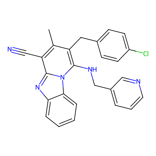 2-(4-chlorobenzyl)-3-methyl-1-((pyridin-3-ylmethyl)amino)benzo[4,5]imidazo[1,2-a]pyridine-4-carbonitrile structure