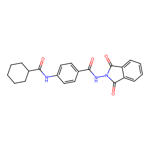 4-[(cyclohexylcarbonyl)amino]-N-(1,3-dioxo-1,3-dihydro-2H-isoindol-2-yl)benzamide structure