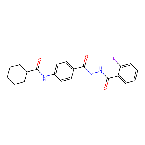 N-(4-{[2-(2-iodobenzoyl)hydrazino]carbonyl}phenyl)cyclohexanecarboxamide structure